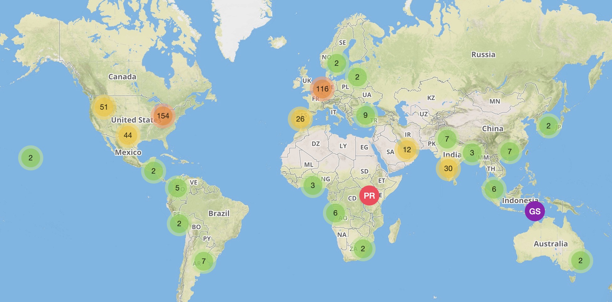 خريطة العملاء في جميع أنحاء العالم